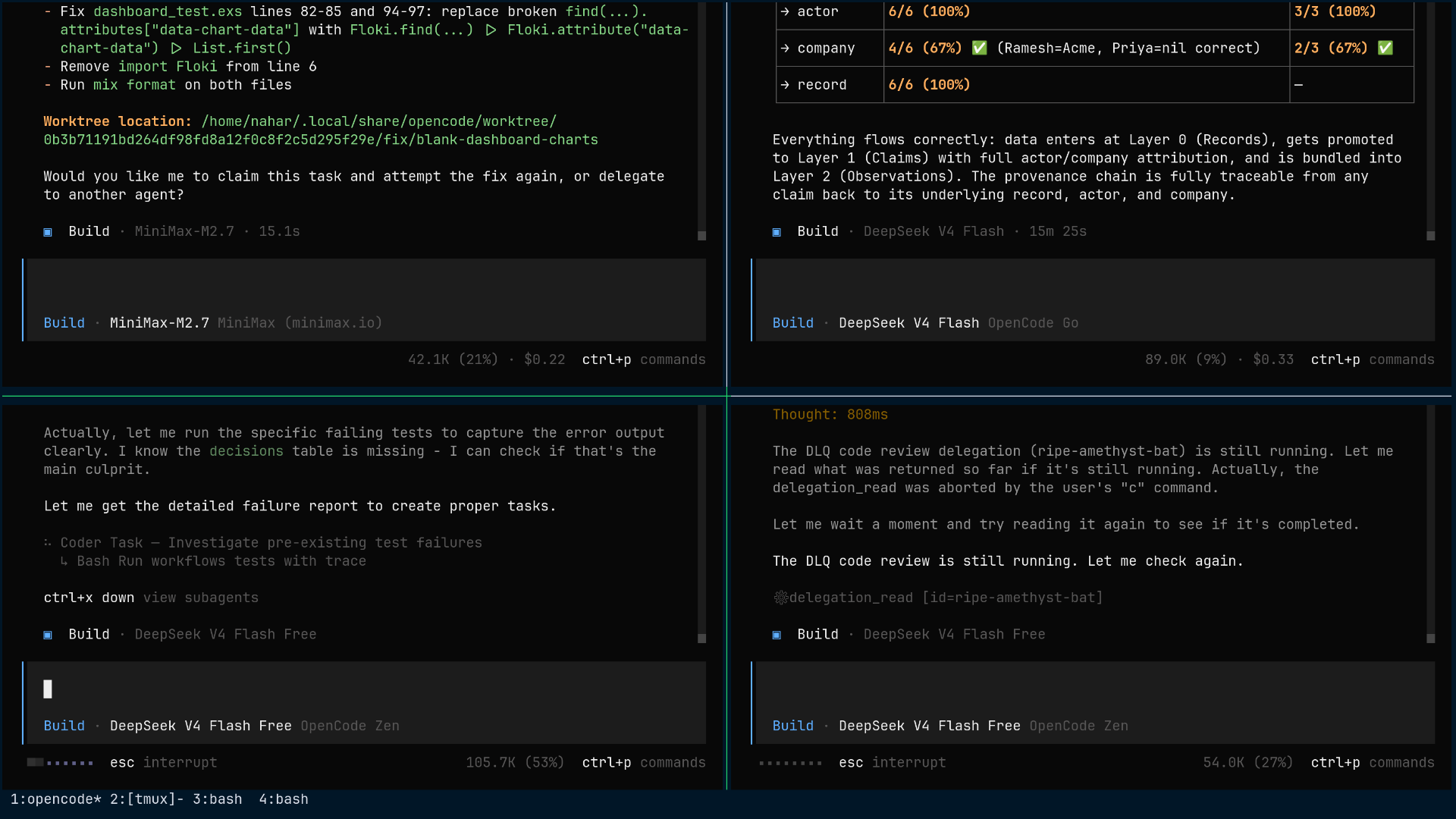 tmux setup with multiple opencode agent panes